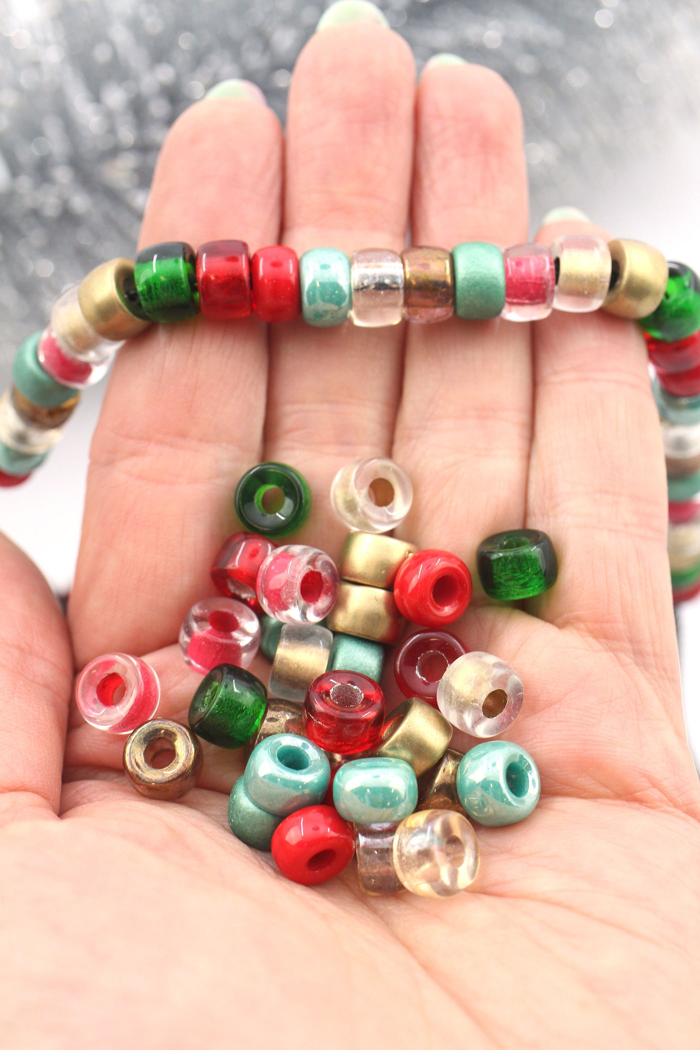 Little Girls Colorful Glass Pony Beads and Wood Beads Stretchy