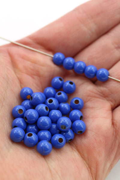 Classic Blue Enamel Sprinkles Round Beads for DIY Jewelry, 6mm, 1 bead