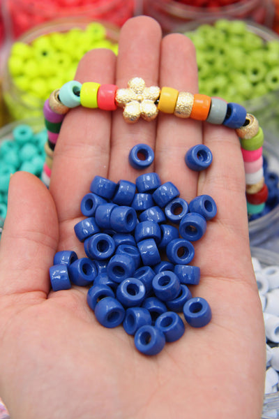Navy Blue Enamel Pony Beads, Roller Beads, Gold Silver Stardust Florentine Flower Beads
