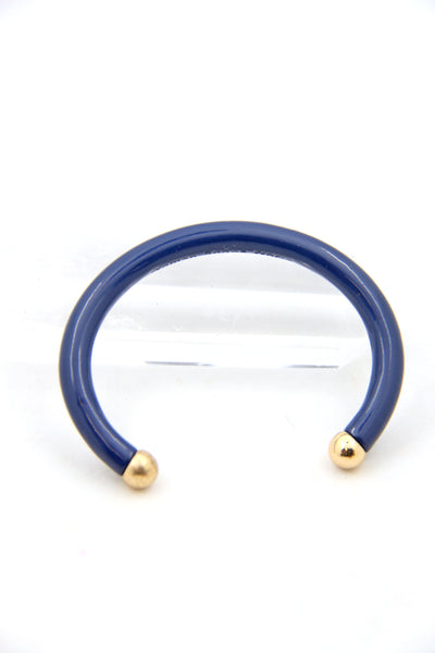 Classic Blue Luxe Enamel Cuff Bracelet with Golden Ball Ends, Colorful Arm Stack, 1 Bangle