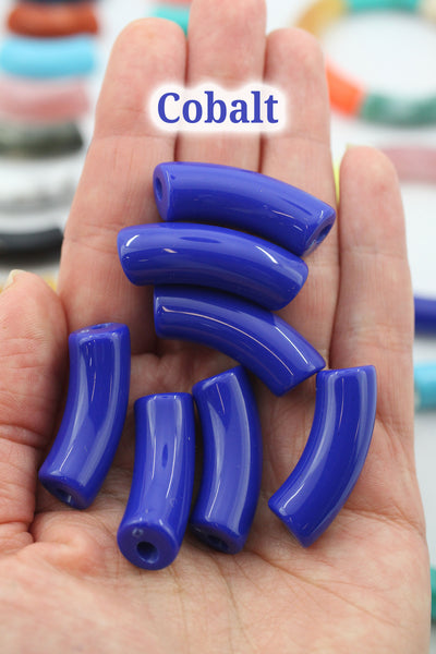Cobalt Acrylic Bamboo Beads, Curved Tube Beads, 12mm Colorful Bangle Beads