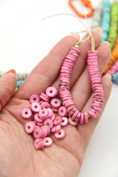 Bright & Speckled Bone Beads: Heishi Disc Spacers, 8x2mm, 90+ beads