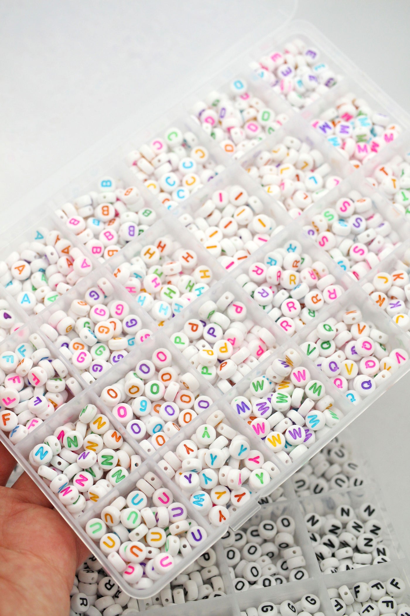 White Beads with Multicolor Alphabet Letters