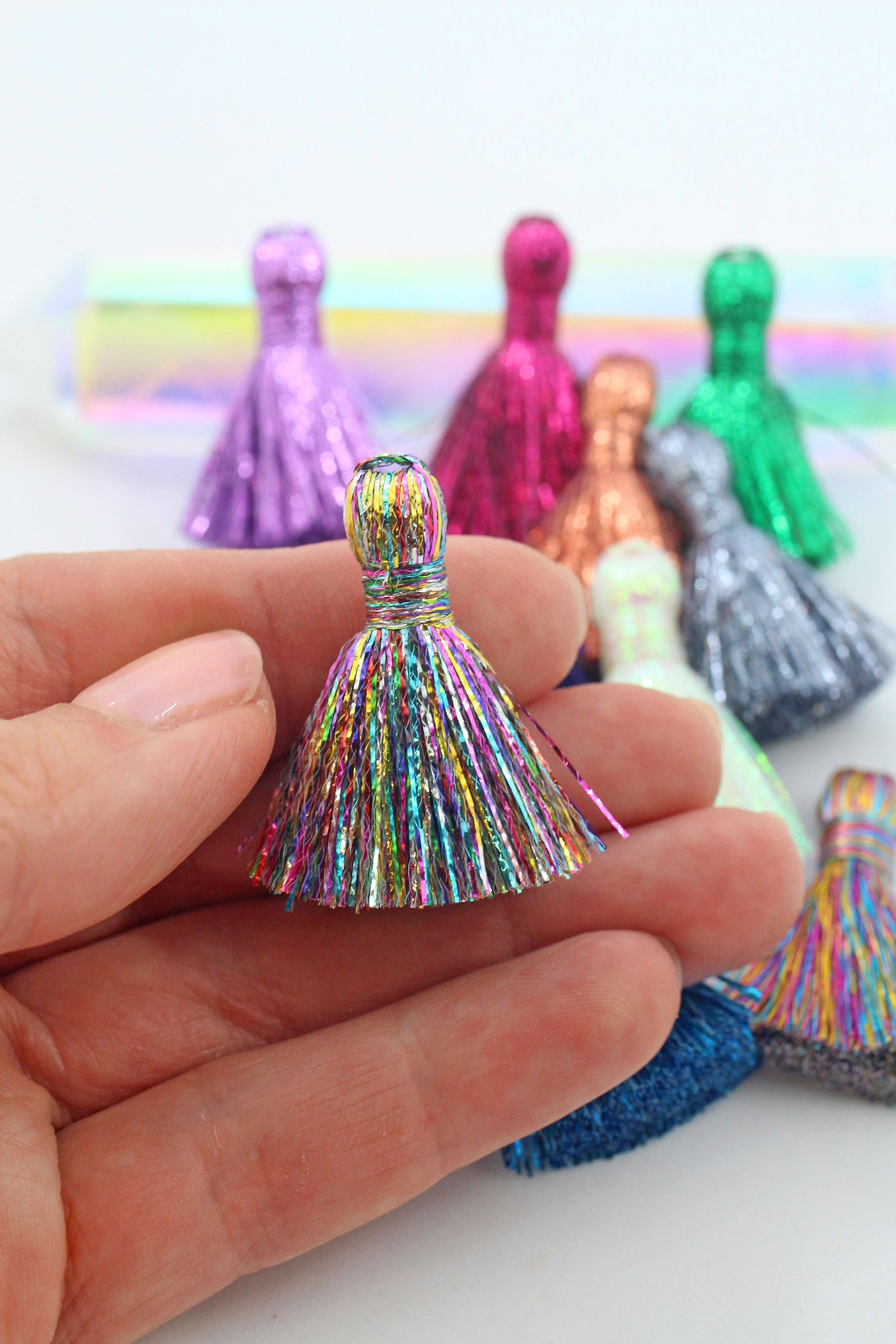 Rainbow Tinsel Tassels