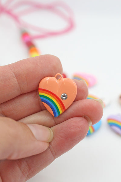 Orange Rainbow Heart Charm with crystal, from WomanShopsWorld