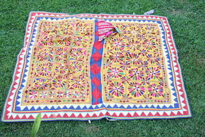 Vintage Handmade Cow Blanket Textile from India (VBL3) - ShopWomanShopsWorld.com. Bone Beads, Tassels, Pom Poms, African Beads.