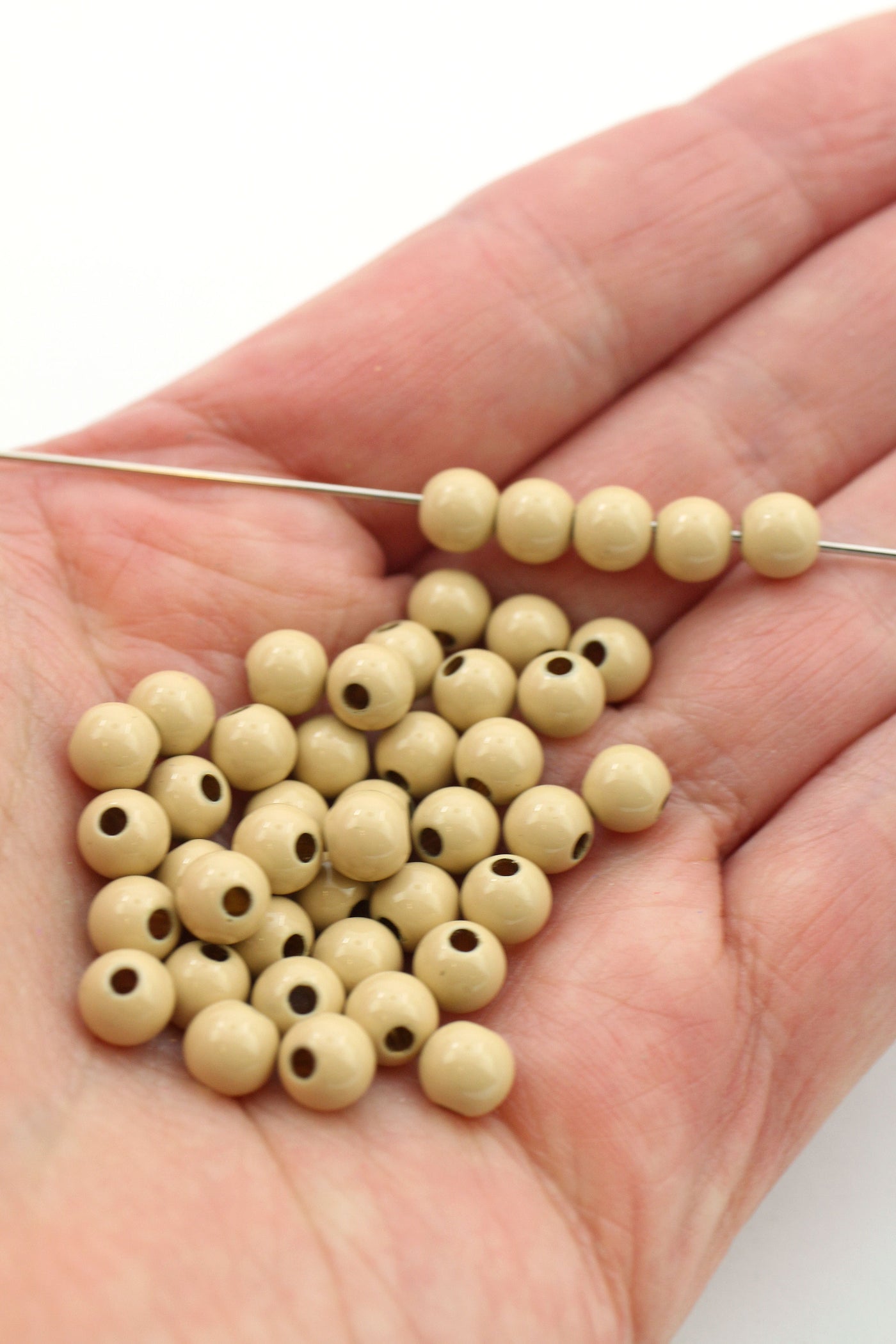 Beige Enamel Sprinkles Round Beads for DIY Jewelry, 6mm, 1 bead