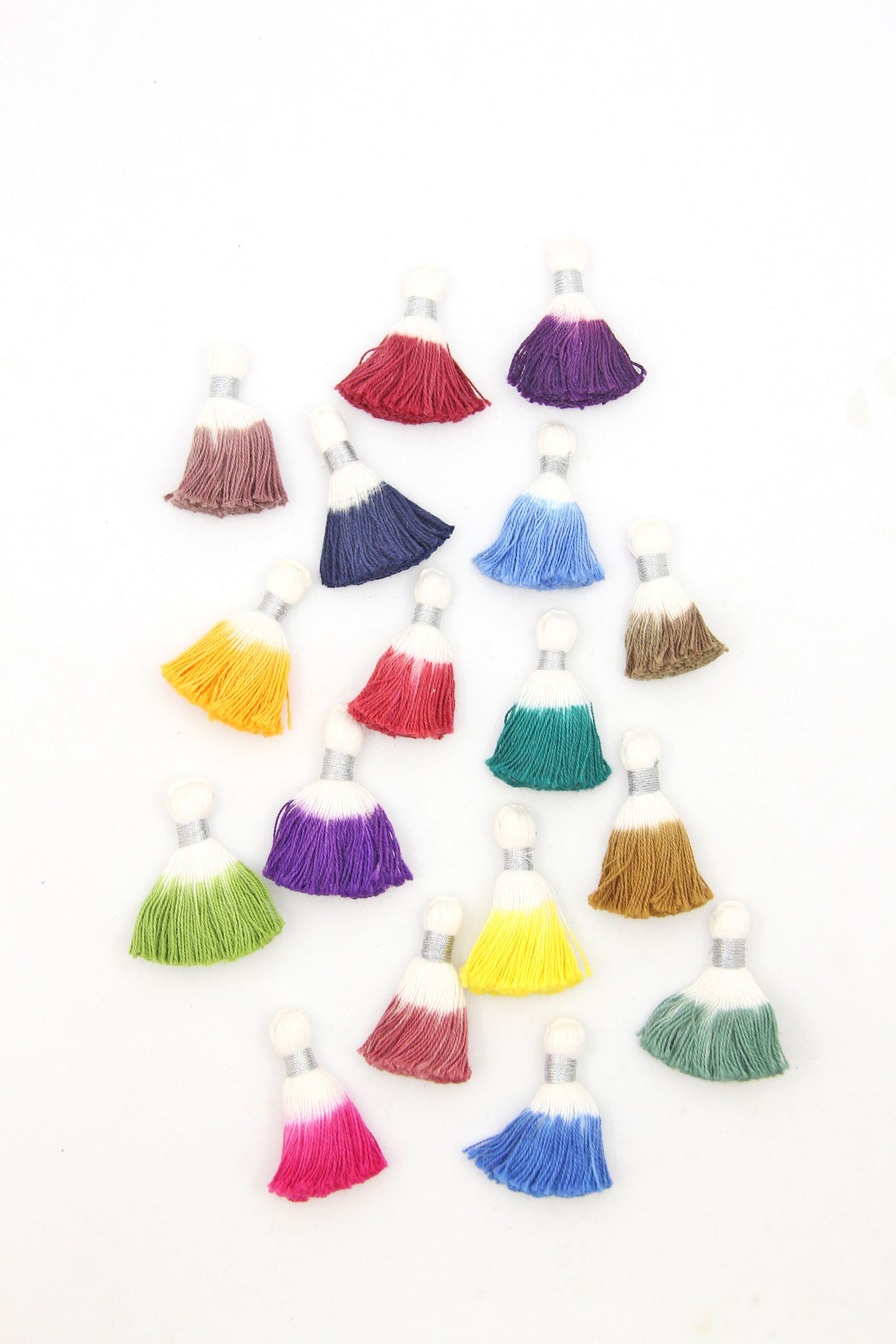 Mini Dip Dye Ombre Tassels, 1.25" Cotton Fringe Pendants