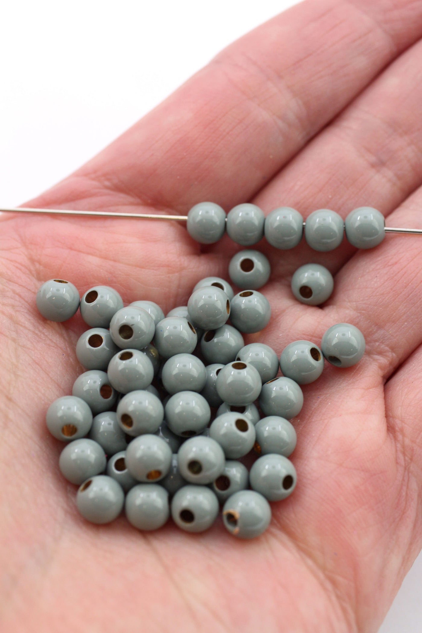 Grey Enamel Sprinkles Round Beads for DIY Jewelry, 6mm, 1 bead