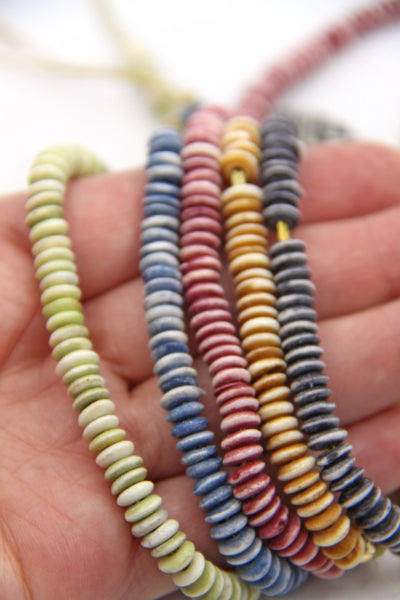 Bead Bundle: Handmade Saucer Heishi Disc Spacer Bone Beads, 6x2mm, 5 Strands & Colors, 400+ Beads