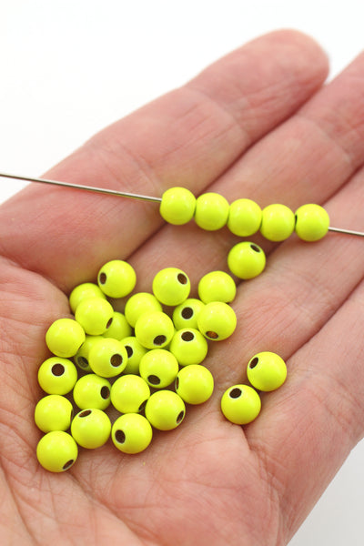 Yellow Enamel Sprinkles Round Beads for DIY Jewelry, 6mm, 1 bead
