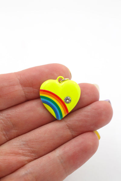 Vintage Style Rainbow Heart Charm, Enamel & Swarovski Crystal, 20x20mm