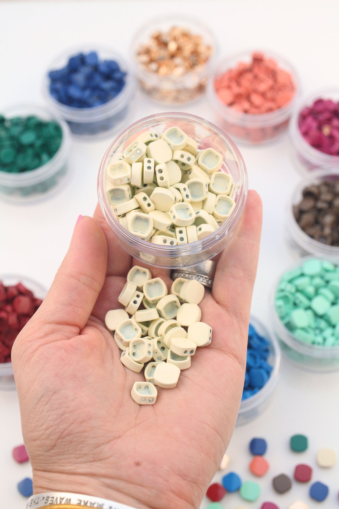 Enamel Tile Beads, Honeycomb Shape 2-Hole Beads for Colorblock Bracelets