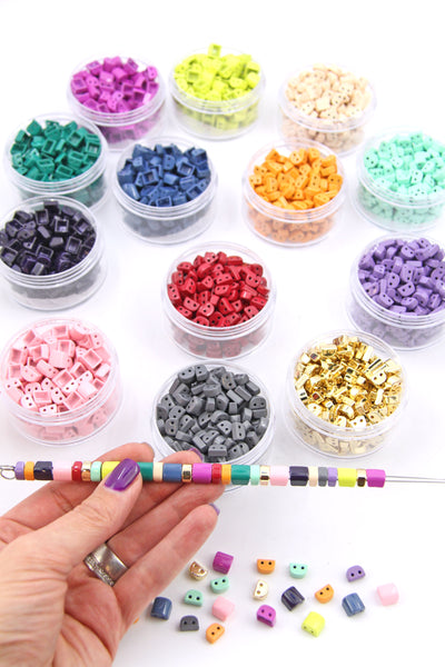 Enamel Tile Beads, 2-Hole Dome Beads for Colorblock Bracelets