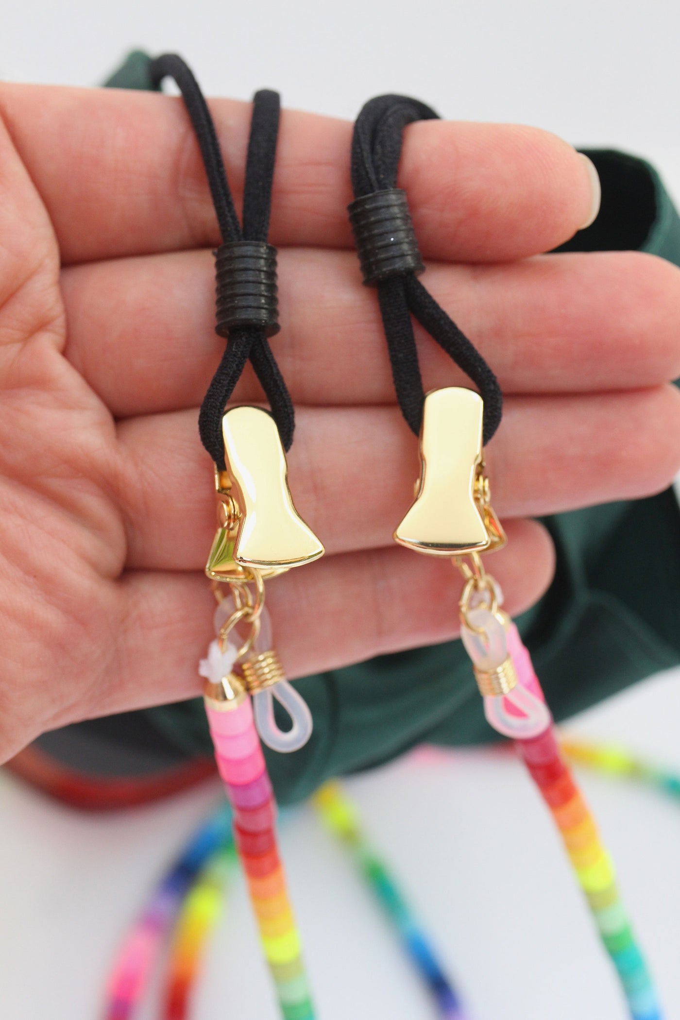 Beaded rainbow mask necklace, beaded rainbow eyeglass chain
