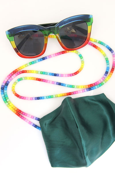 Rainbow Enamel Bead Mask Necklace, Eyeglass Strap, Double Choker