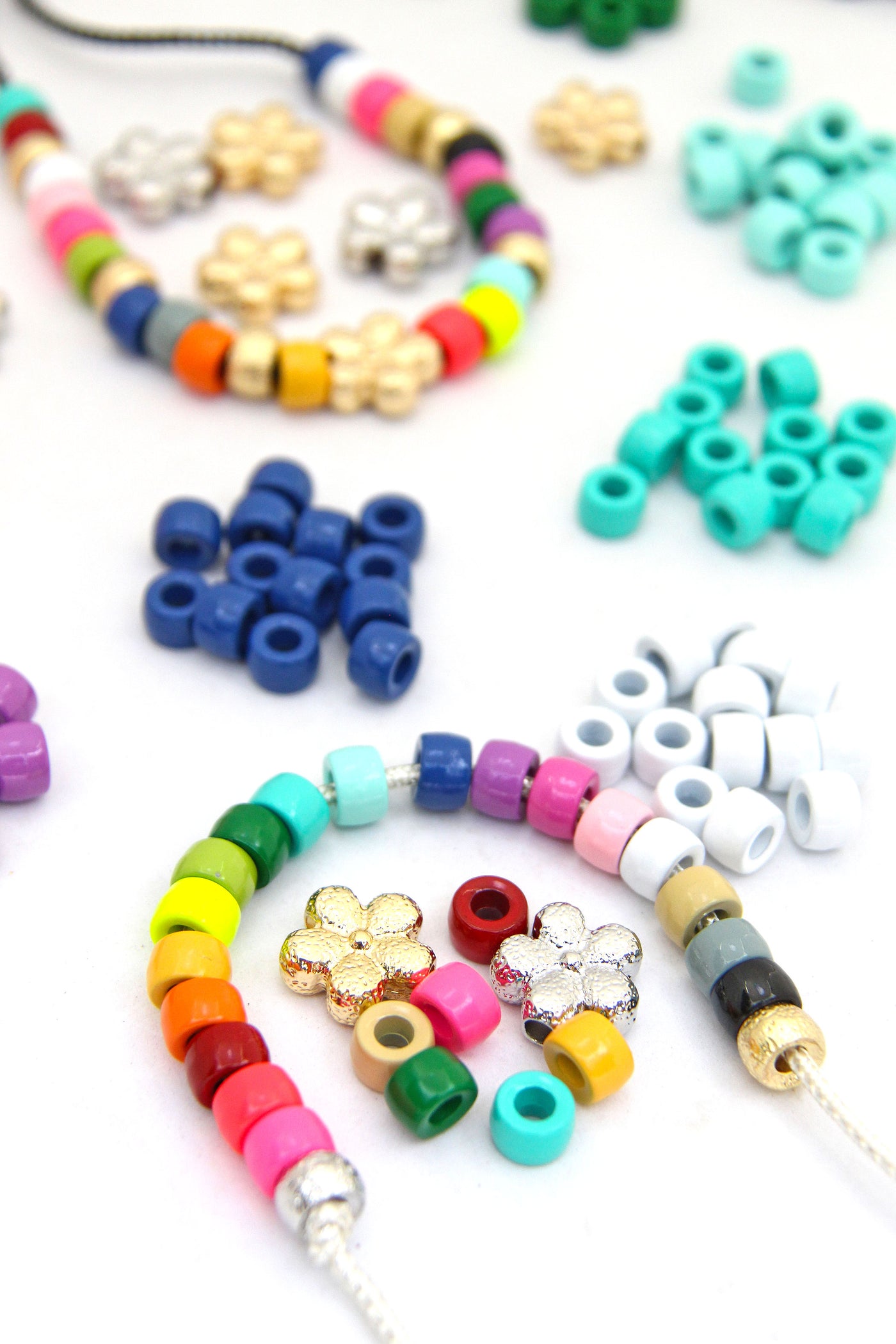Colorful Beads for Tie-On Bracelets, Roller Beads, Gold Silver Stardust Florentine Flower Beads