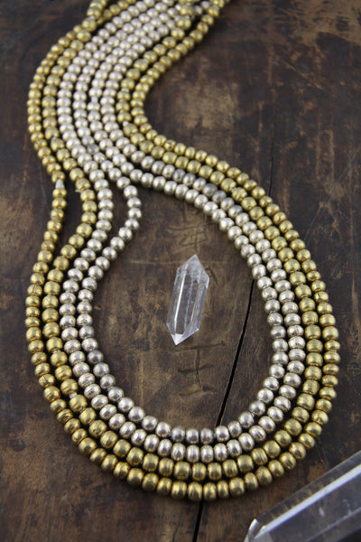 Golden & Silver Round Metal Seam Beads, 8x6mm, 32" circular strand
