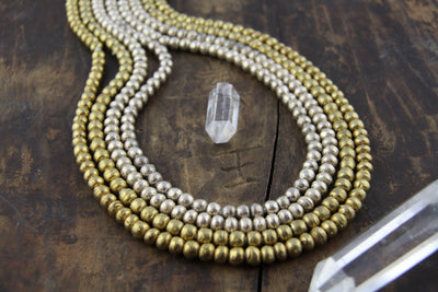 Golden & Silver Round Metal Seam Beads, 8x6mm, 32" circular strand