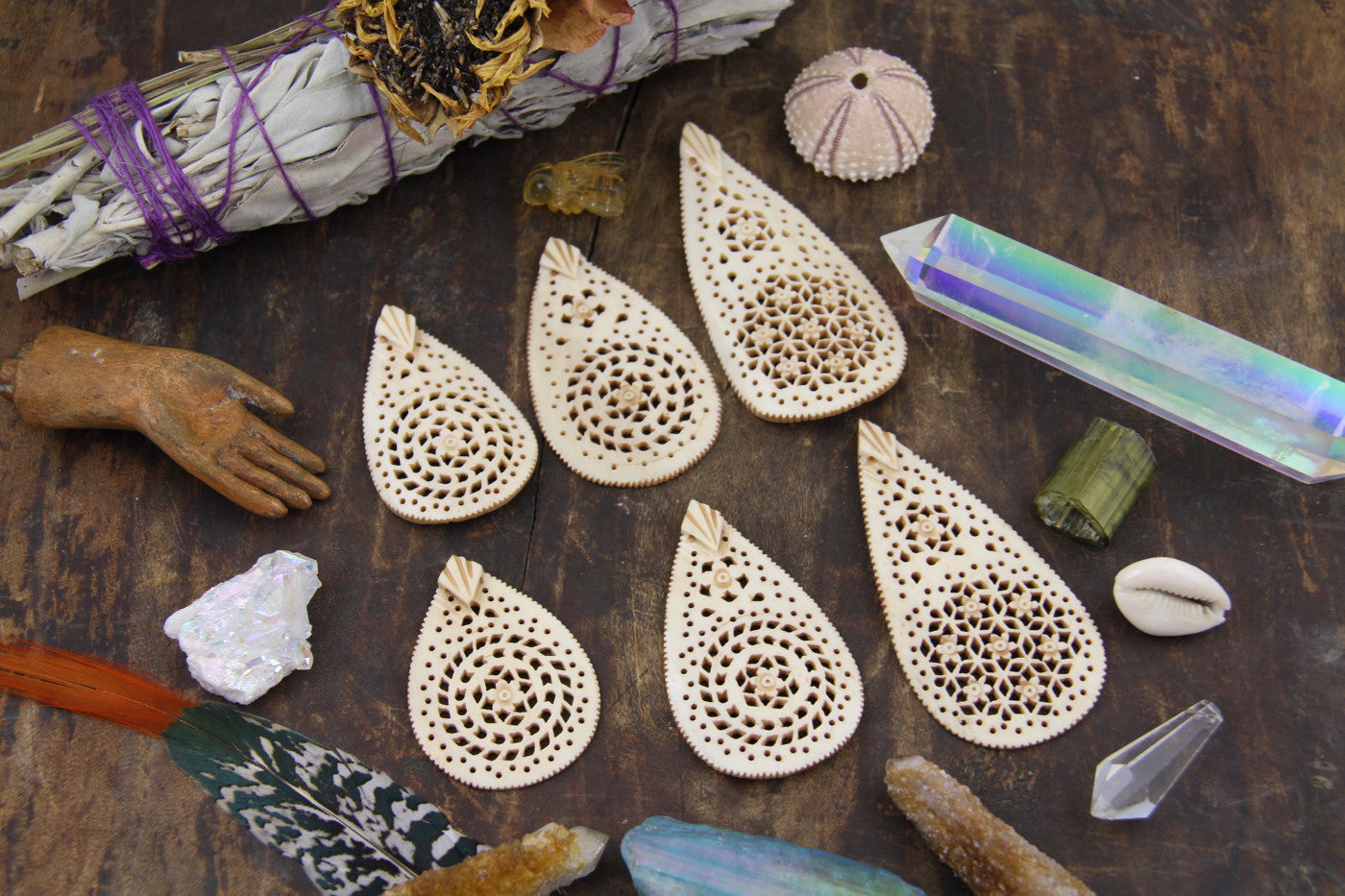 Flowers to Bones: Hand Carved Mandala Style Floral Bone Pendant