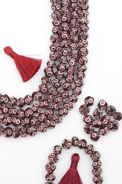 Dark Garnet Red, White Handmade Bone Beads, 10x7mm