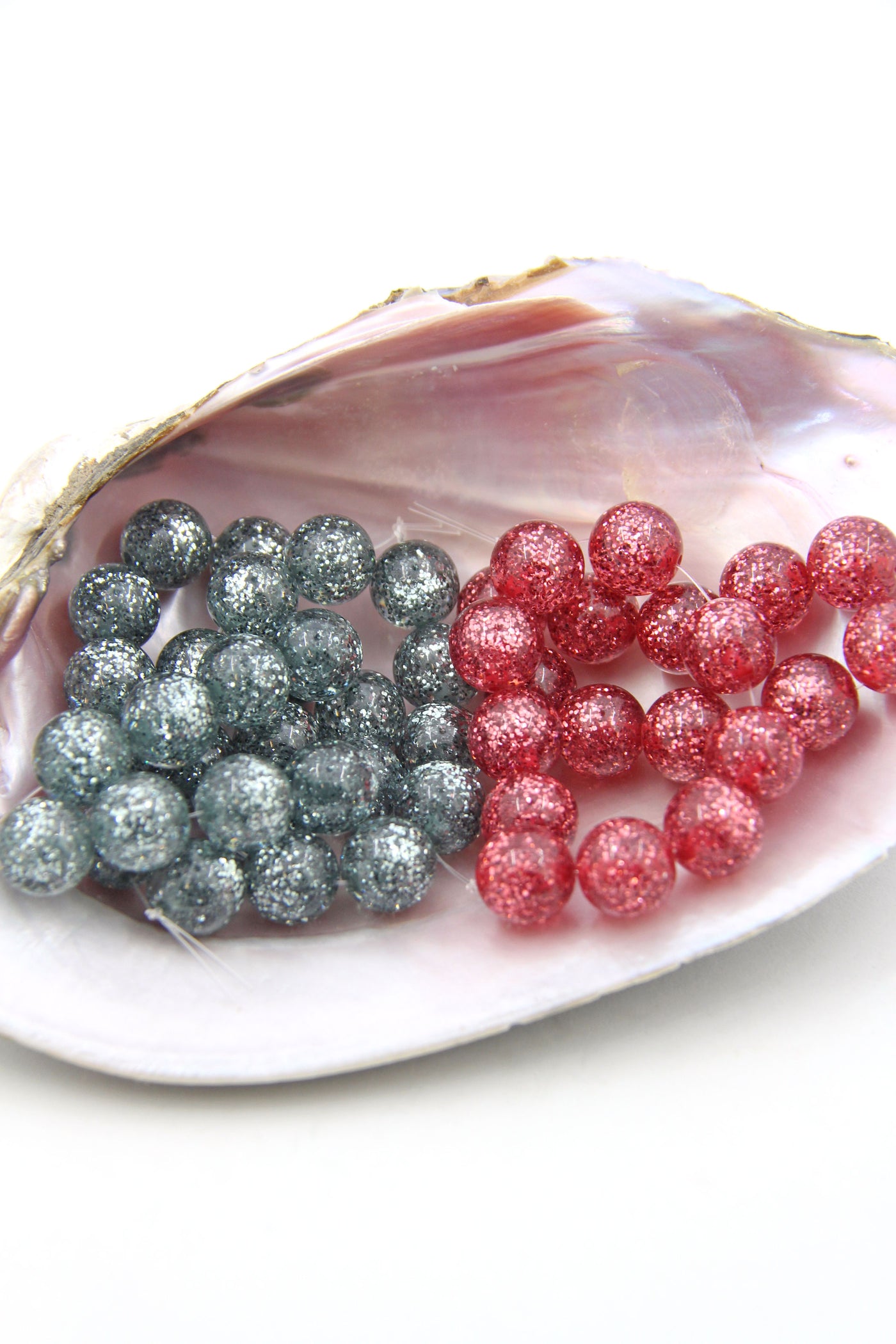 Glittery Round Italian Resin Beads, 12mm, Raspberry or Sea Moss, 10pc.