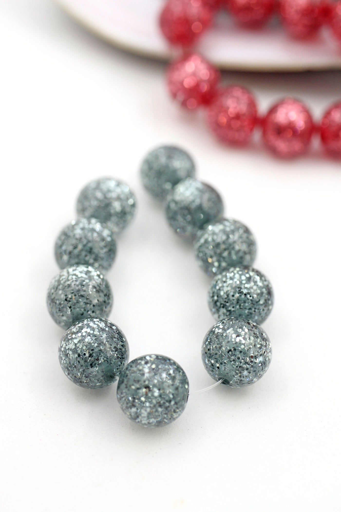Glitter Beads - 12mm Classic Glitter Round Resin Beads - High Quality –  Delish Beads