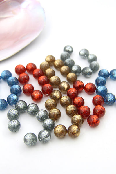 Glittery Round Italian Resin Beads, 16mm, 8pc, Pink, Blue, Gold, Red