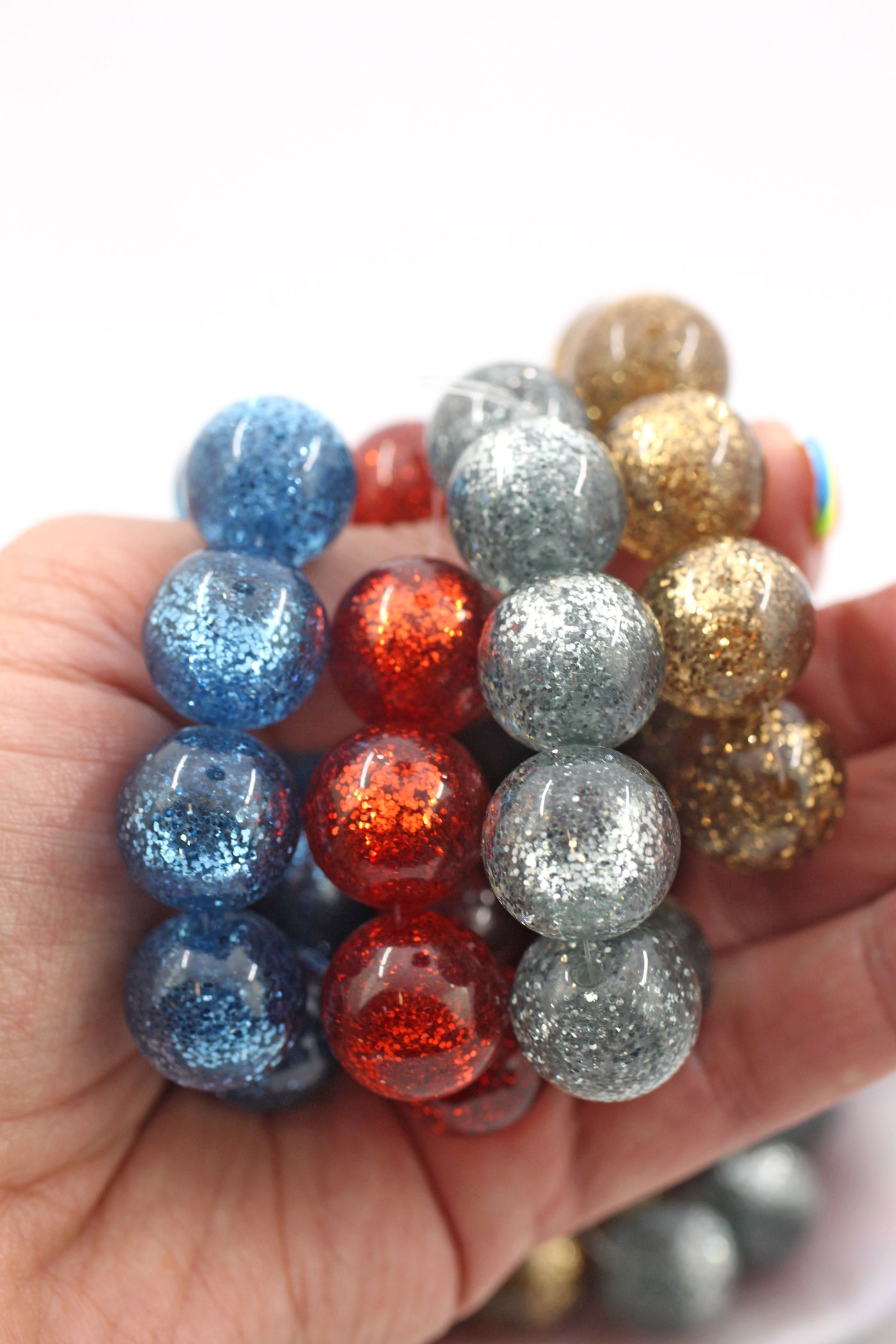 Glittery Round Italian Resin Beads, 16mm, 8pc, Pink, Blue, Gold, Red
