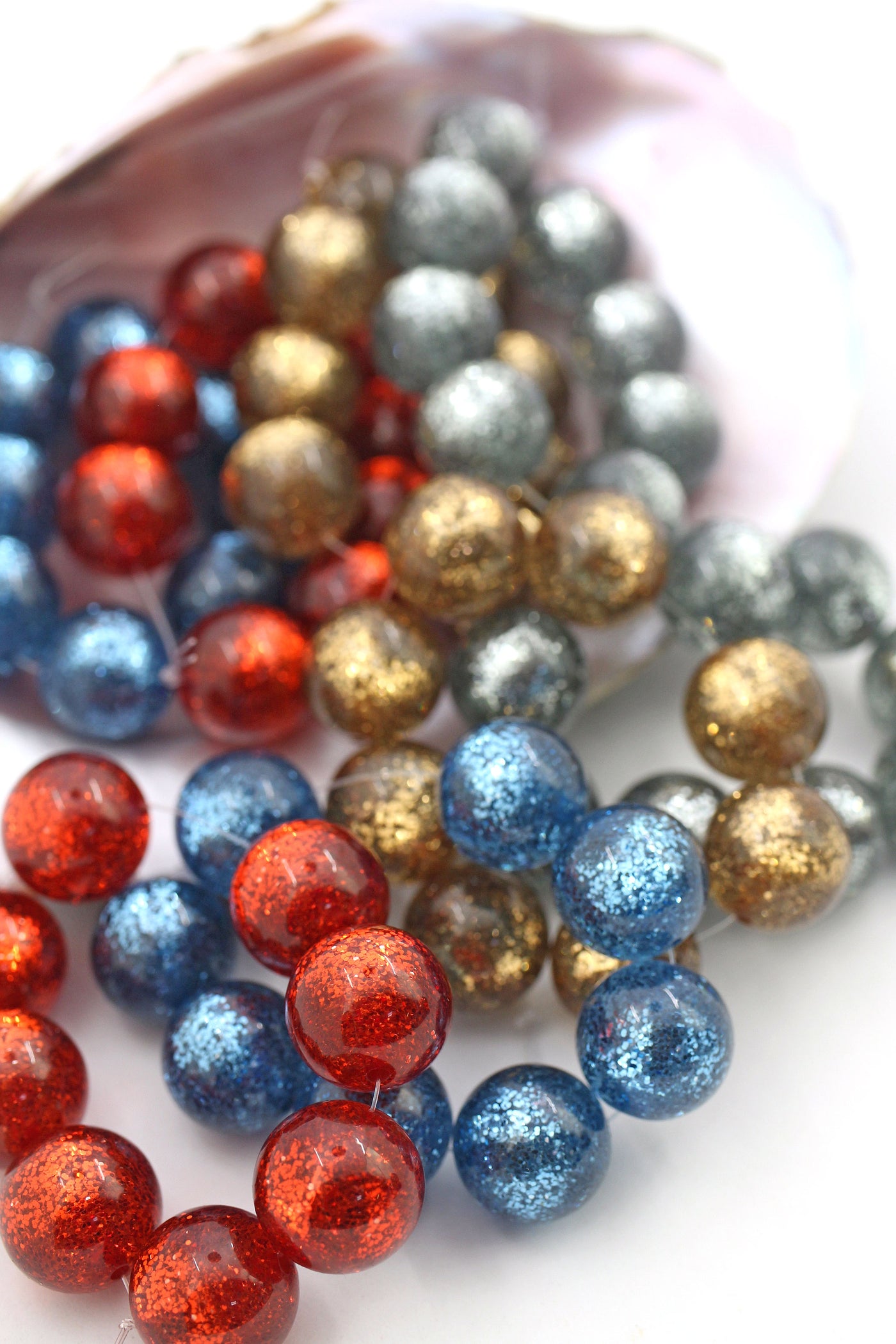 Glittery Round Italian Resin Beads, 16mm, 8pc, Pink, Blue, Gold