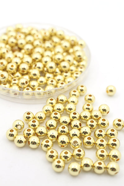 6mm Pisa Beads, Gold Round Ball Spacer Beads, Gold Plated Brass
