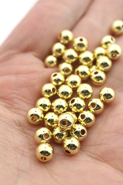 6mm Pisa Beads, Gold Round Ball Spacer Beads, Gold Plated Brass
