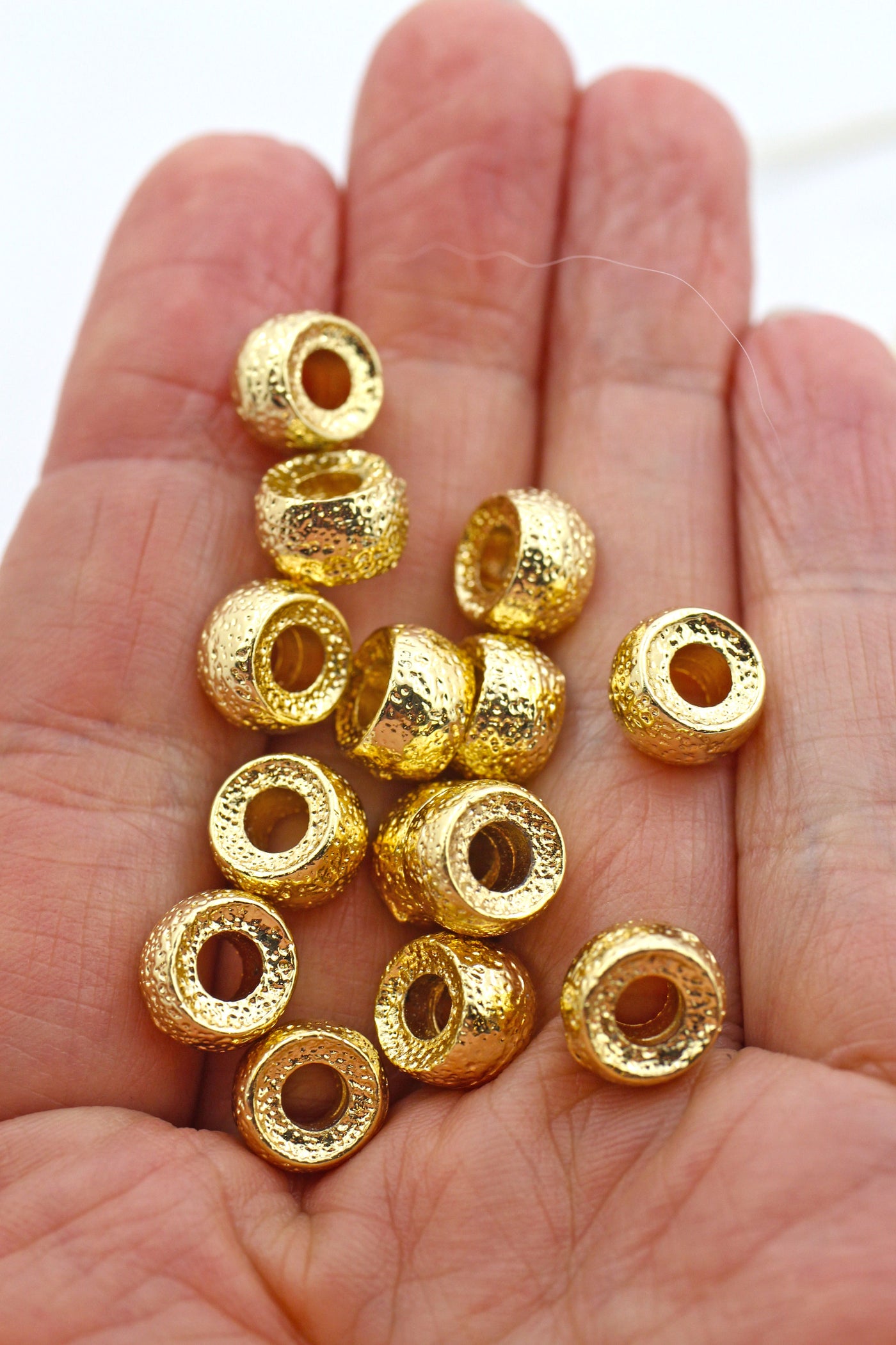 100 Gold Tone Metallic Acrylic Round Pony Beads 10X8mm Big Hole Spacer