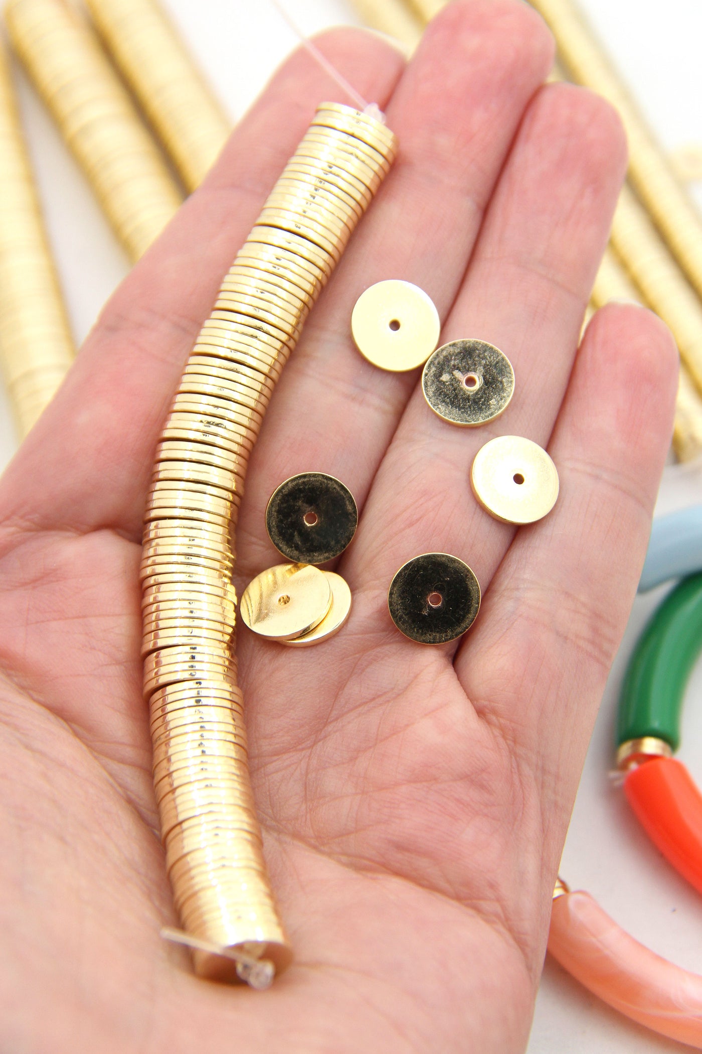 Gold Plated Copper Disc Heishi Beads, 6mm, 10mm, 100 beads