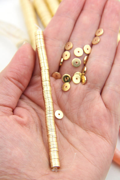 Gold Plated Copper Disc Heishi Beads, 6mm, 100 beads