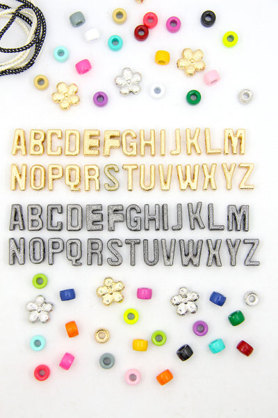 Gold Plated & Gunmetal Cut Out Letter Beads, Large Hole, For Tie-On Bracelets & DIY Necklaces, 9x15mm