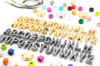 Gold Plated & Gunmetal Cut Out Letter Beads, Large Hole, For Tie-On Bracelets & DIY Necklaces, 9x15mm