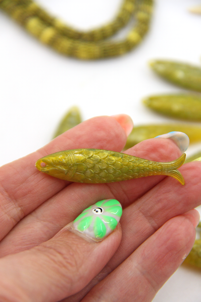 Golden Olive Fish Charm, German Resin, 48mm, 1 Pendant for making beachy DIY jewelry