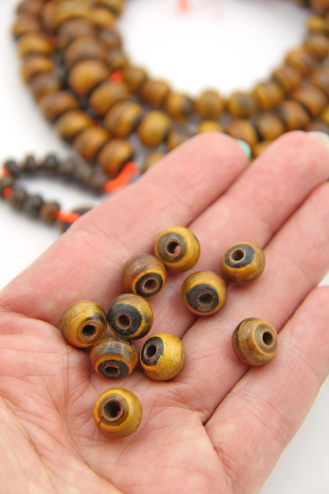 Golden Swirl: Brown Yak Horn Beads, 12x8mm Rondelle, 10 pieces