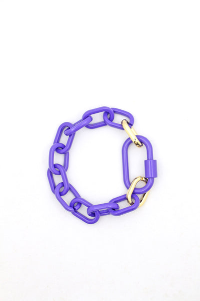Purple Mardi Gras Luxe Link Enamel Chain Bracelet with Carabiner Lock Clasp