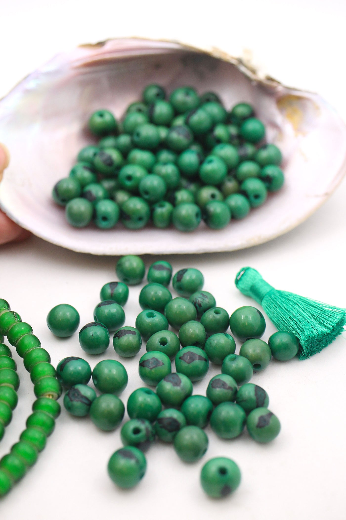 Grass Green: Real, Natural Acai Beads, 10mm, 100 beads