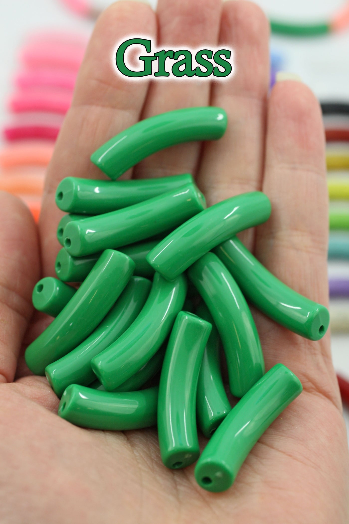 Wholesale Skinny Acrylic Bamboo Beads, Curved Tube Beads, 8mm, 1 pc.