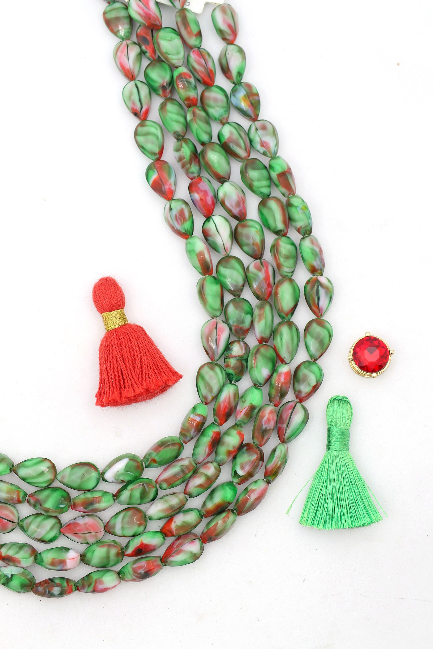 Red & Green Christmas Glass Beads, Faceted Teardrop, 8x12mm