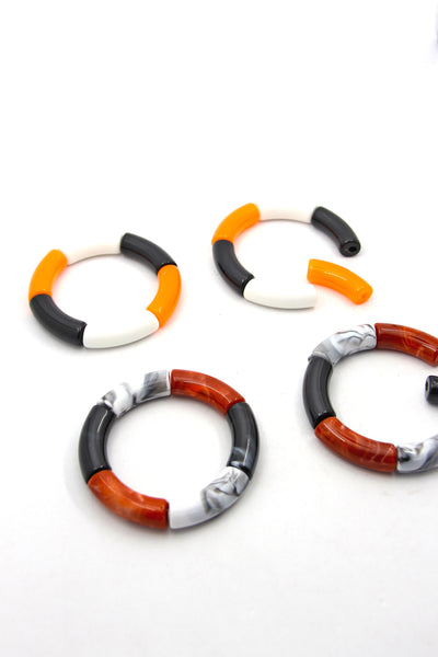 Orange, Black, White Halloween DIY Kit, Curved Acrylic Bamboo Bead Bracelet Kit