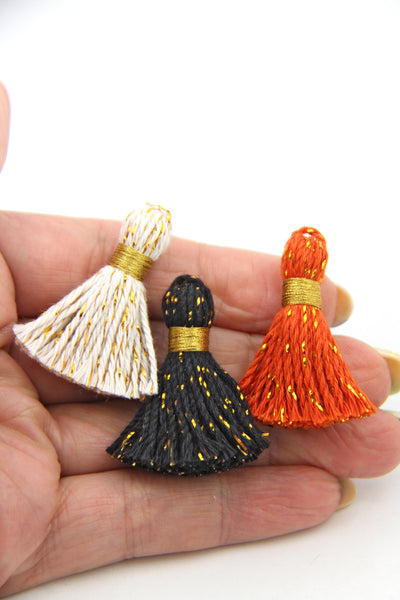 Fun Halloween Cotton & Sparkly Tinsel Tassels, for making Halloween Necklace