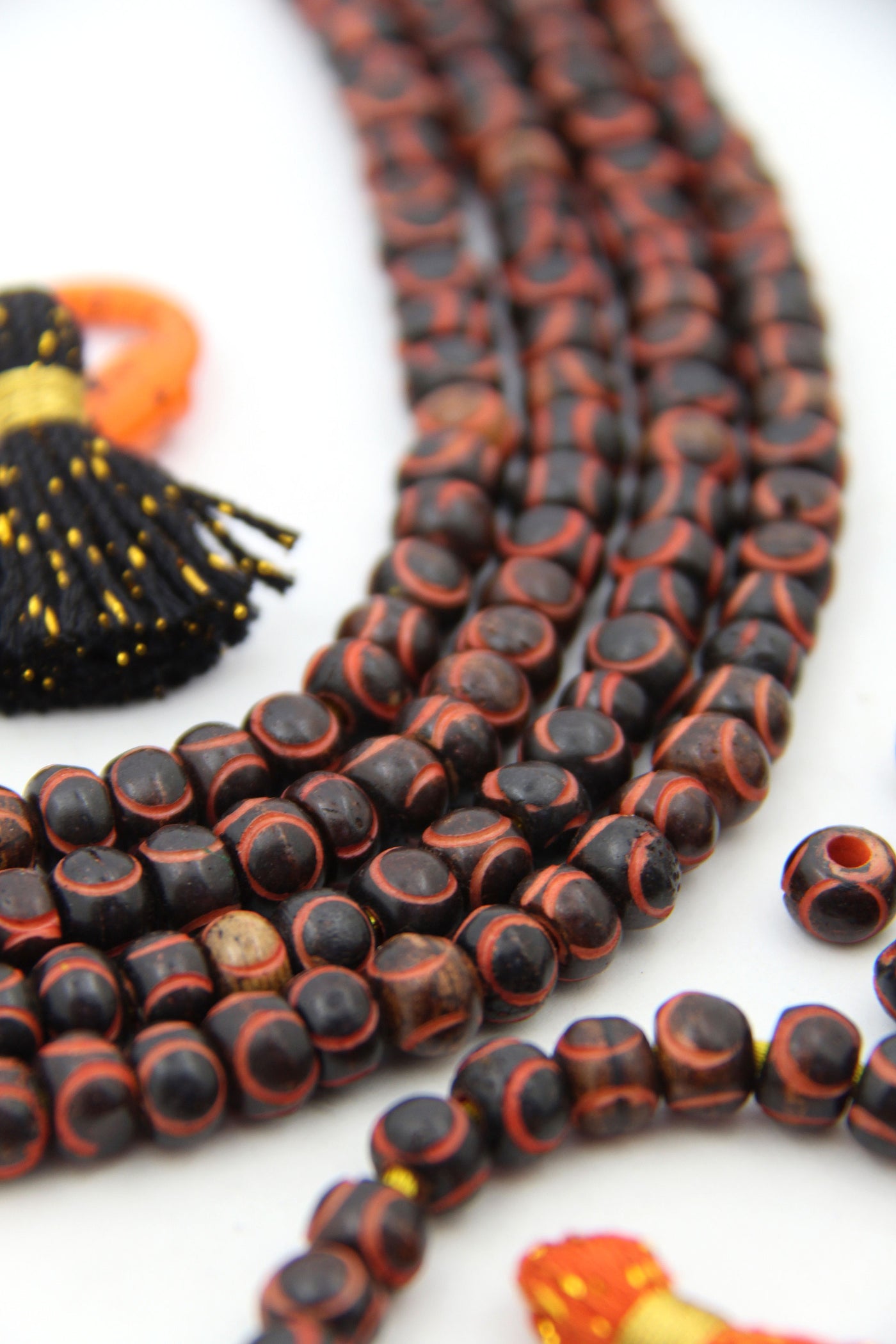 Orange & Black Carved Bone Beads, 10mm, for Halloween & Fall Crafts