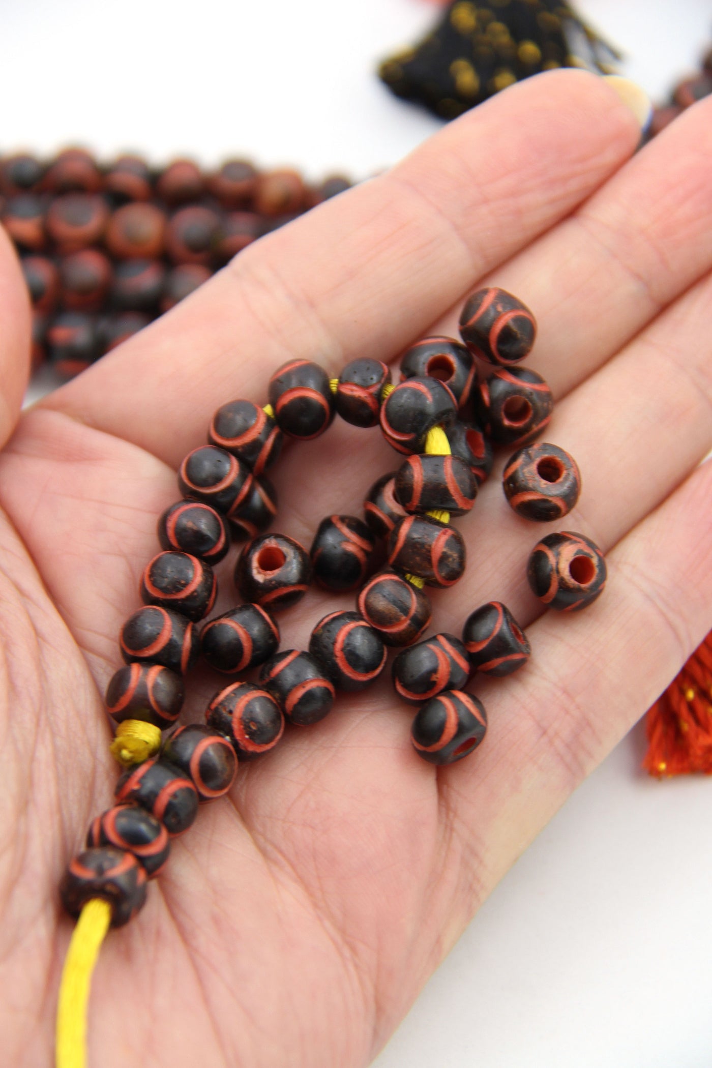Orange & Black Carved Bone Beads, 10mm, for Halloween DIYs and Halloween Collection 