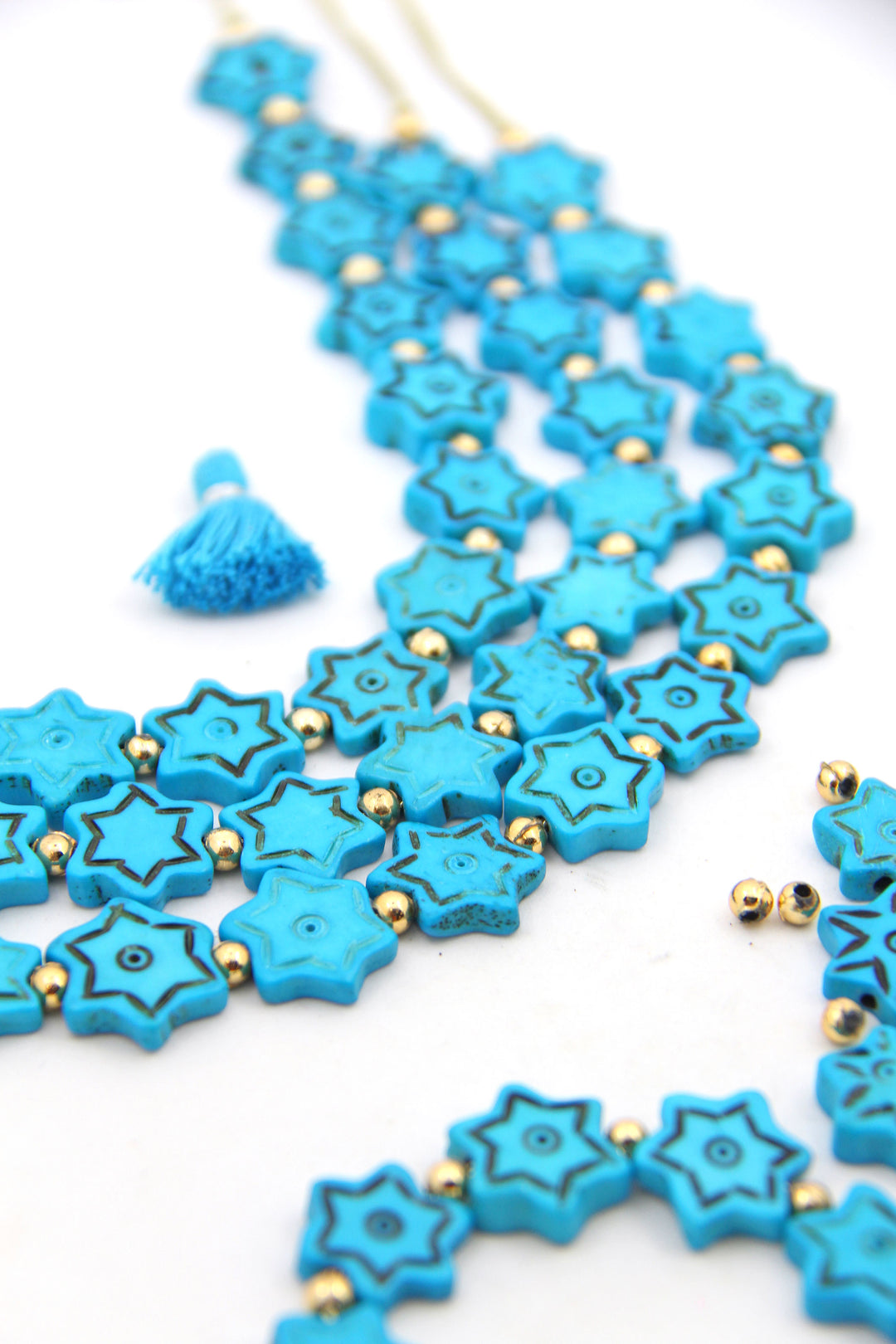 Star Shaped Bone Beads, Turquoise Hand Carved Focal Beads, 15x17mm,