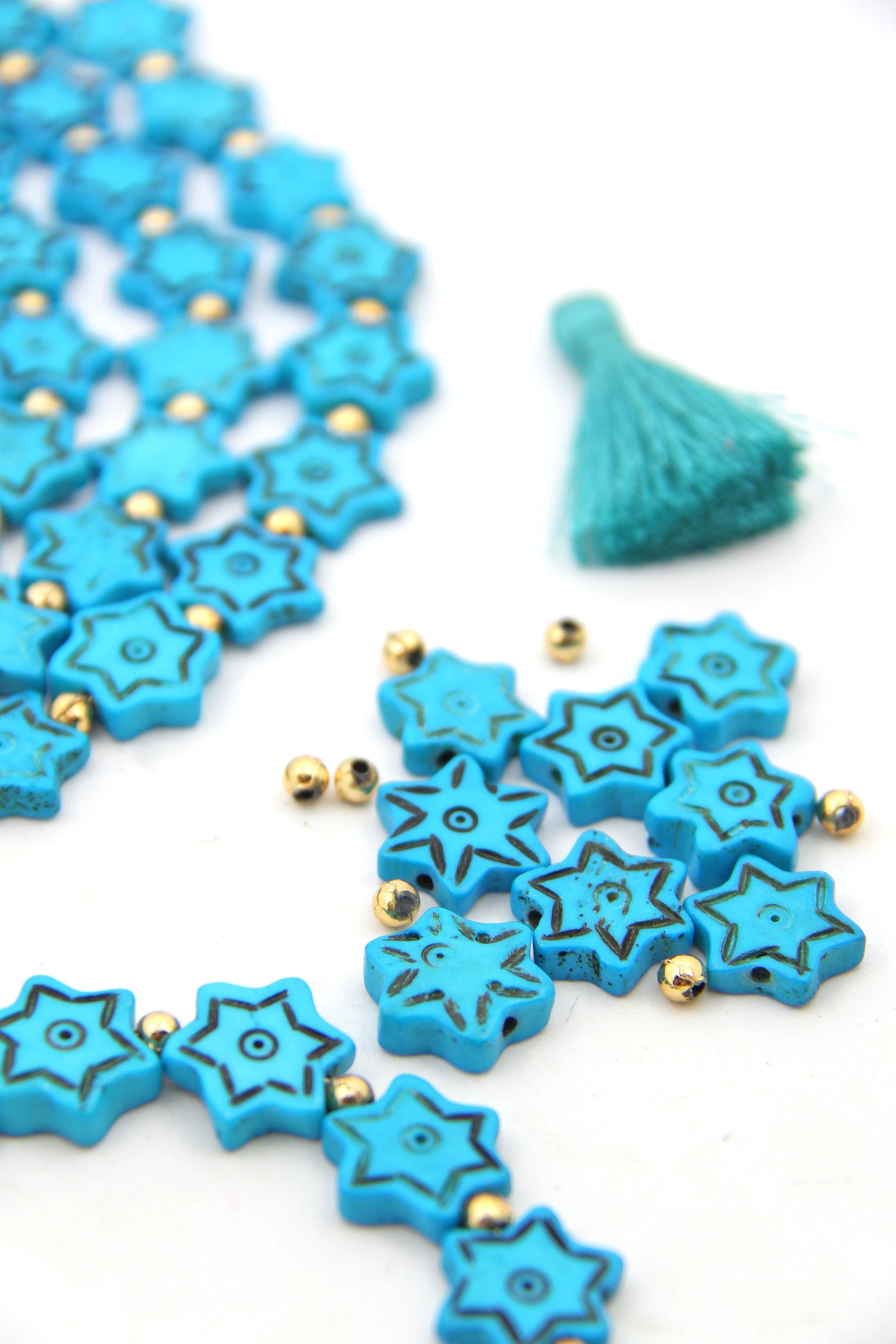 Star Shaped Bone Beads, Turquoise Hand Carved Focal Beads, 15x17mm, 15 beads