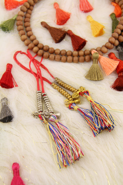 Count Your Mantras: Rainbow Tasseled Mala Counters, 2 Pieces - ShopWomanShopsWorld.com. Bone Beads, Tassels, Pom Poms, African Beads.